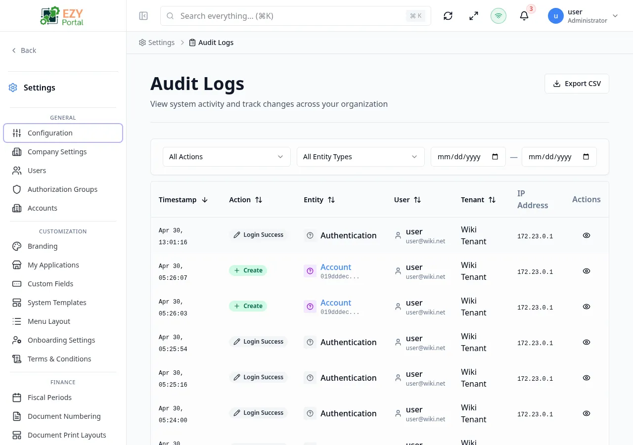 Audit Logs page