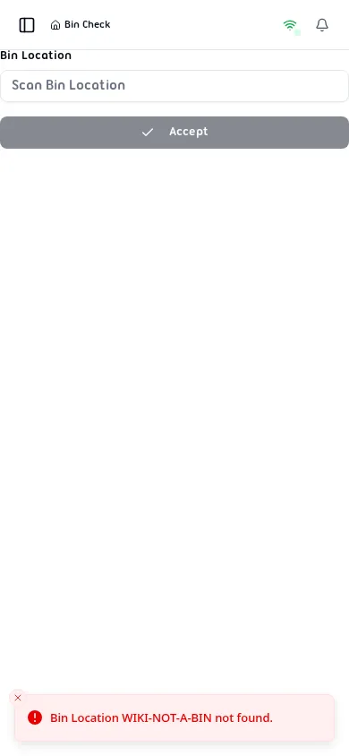 Bin Check not-found error