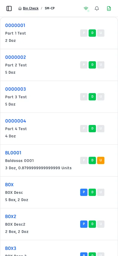 Expanded Bin Check row
