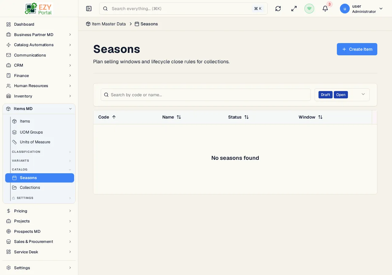 Catalog seasons page