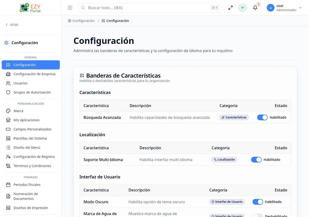 Página de configuración general