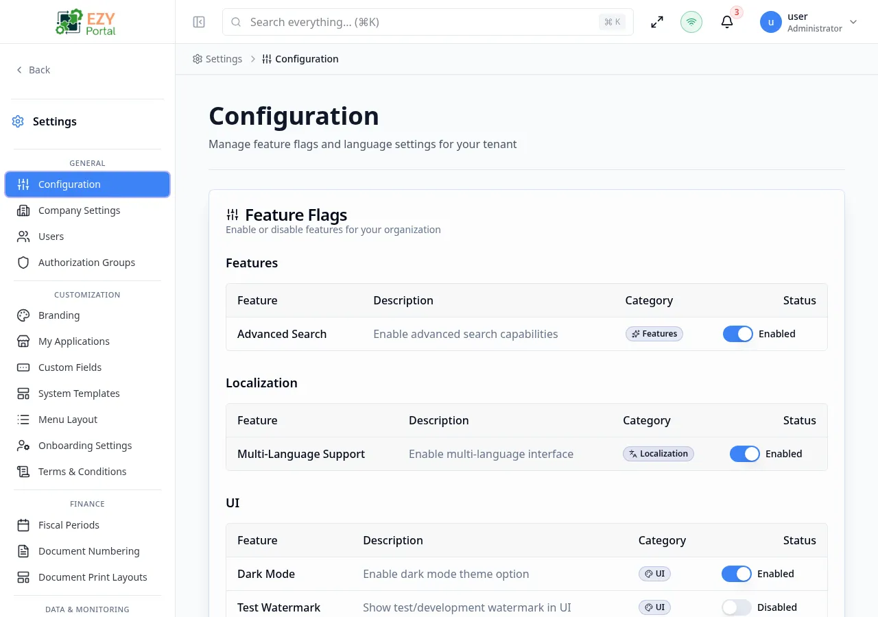 General settings configuration page