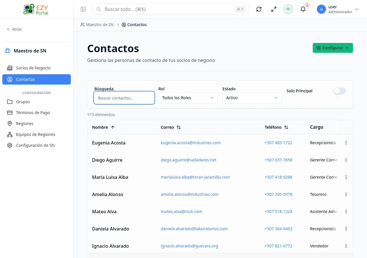 Lista de contactos