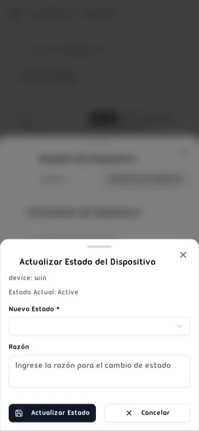Diálogo Actualizar Estado del Dispositivo