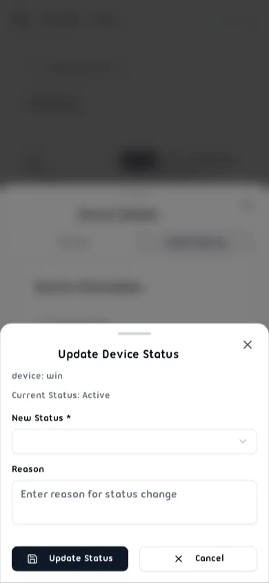 Update Device Status dialog