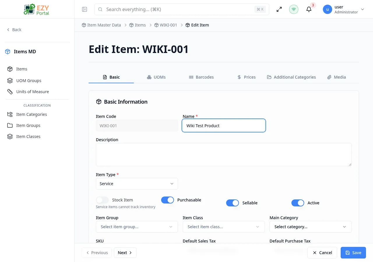 Edit item page