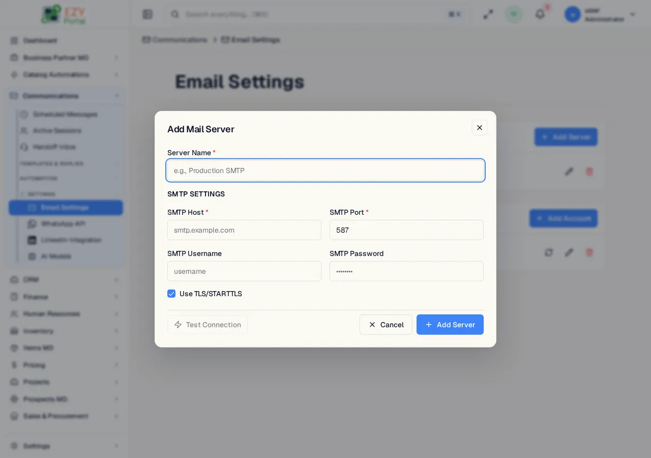 Edit Email Account dialog pre-filled with existing IMAP and outbound mail settings