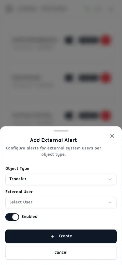 Add External Alert dialog