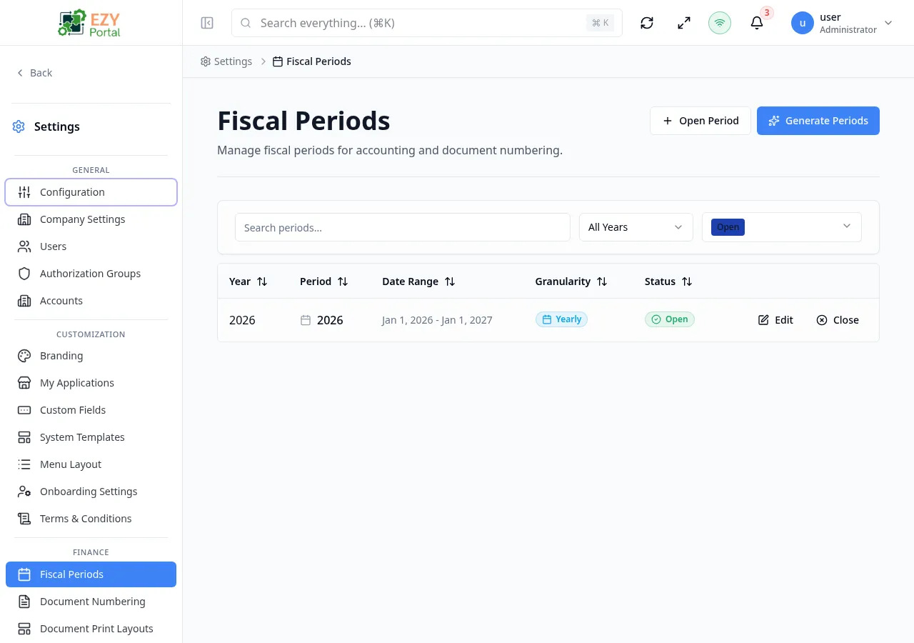 Fiscal Periods page
