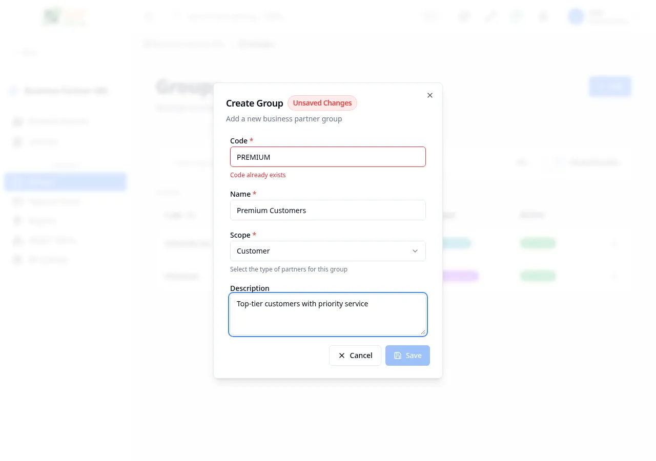 Create group dialog