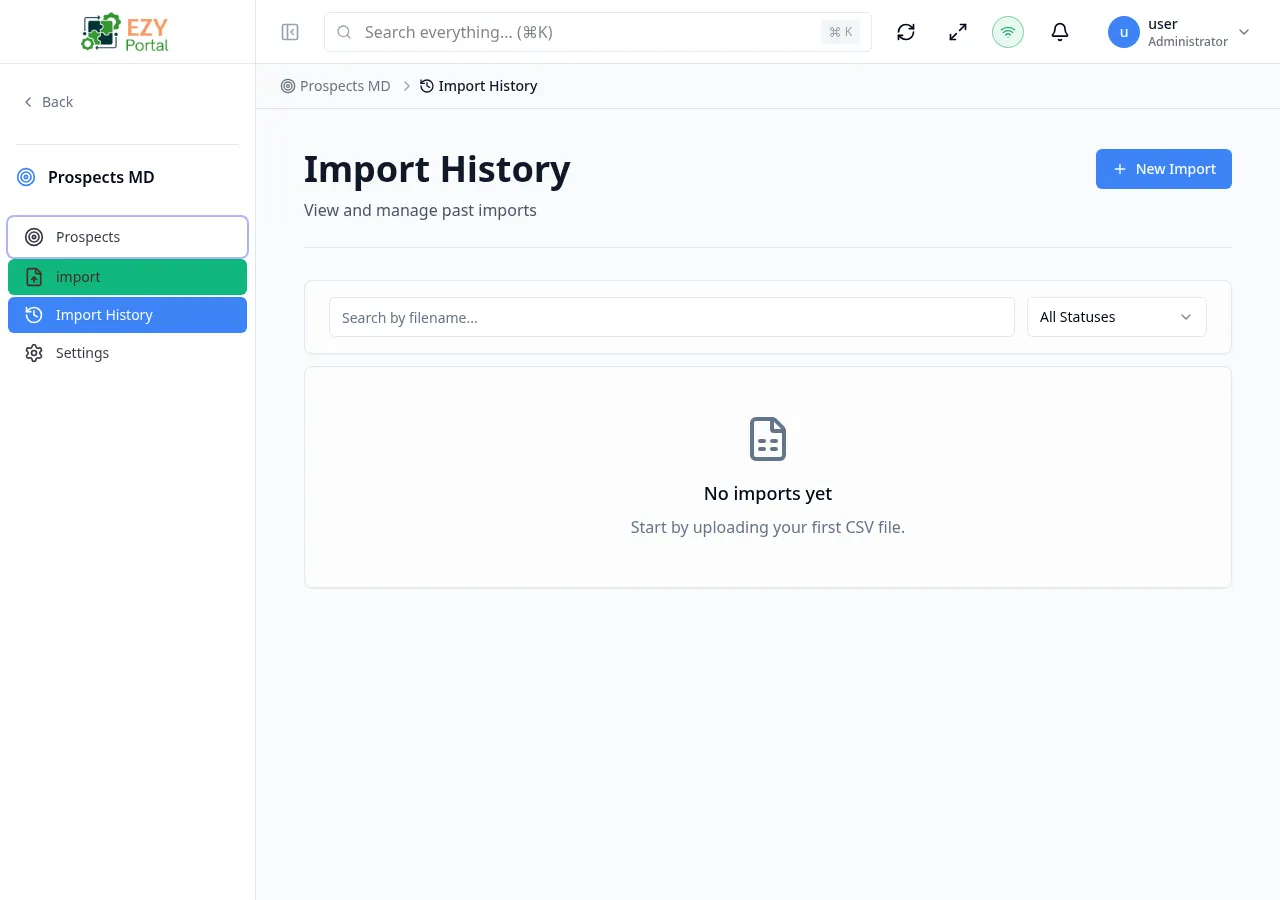 Import History page