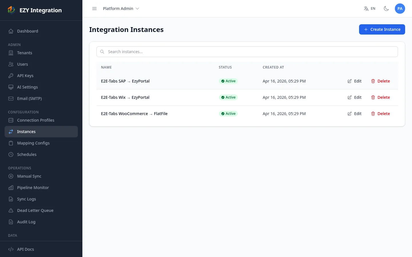 Instance edit page