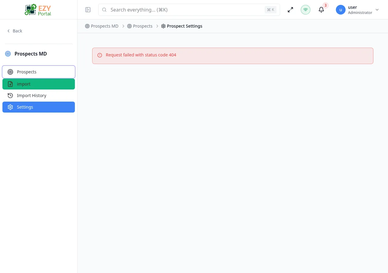 Prospect Settings page