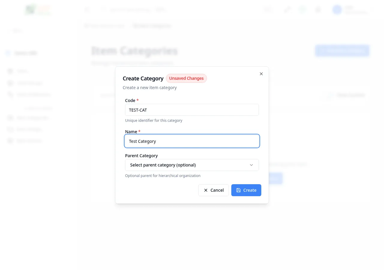 Create category dialog