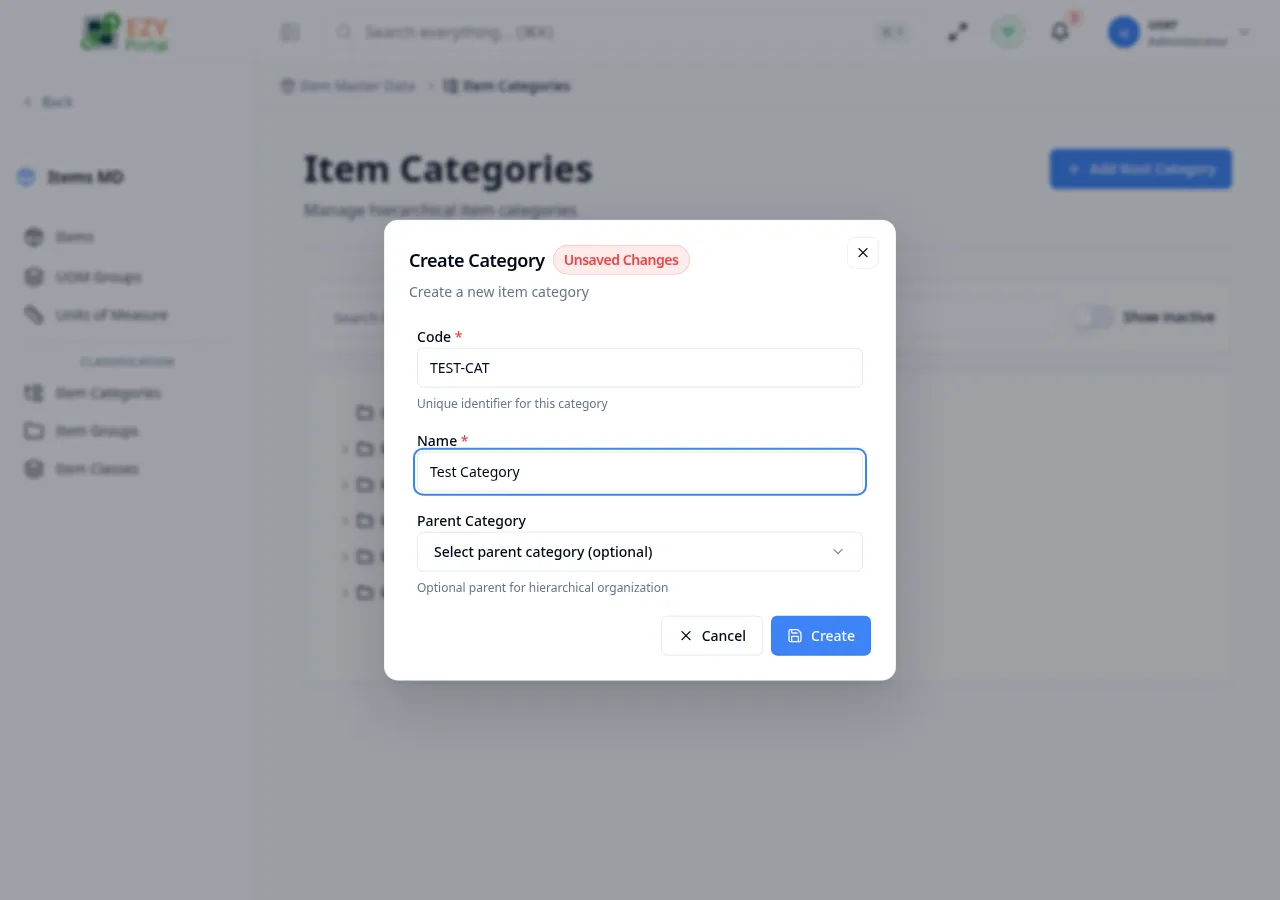 Create category dialog