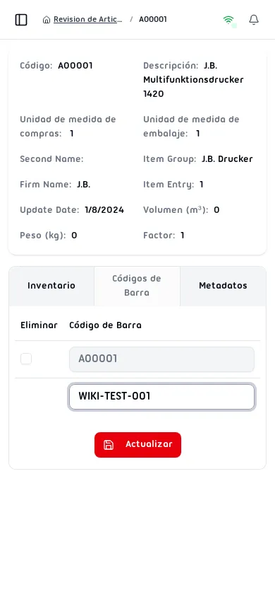 Agregar un nuevo código de barra