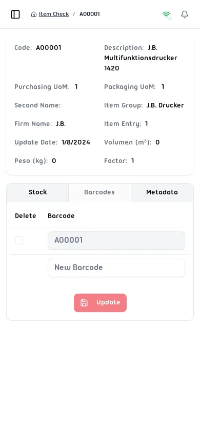 Item Check barcodes tab