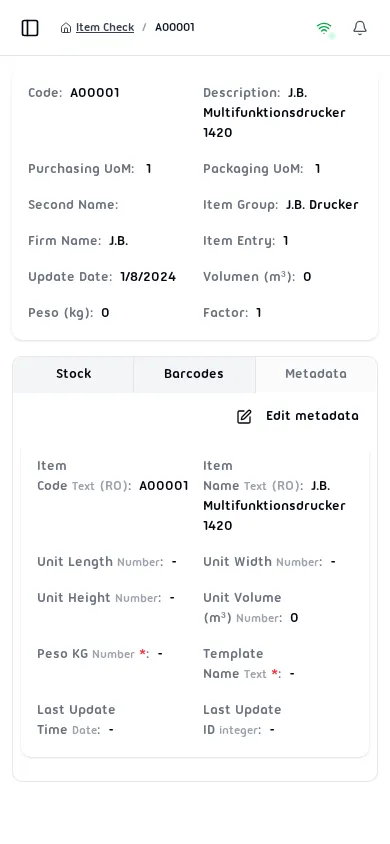 Item Check metadata tab