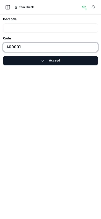 Item Check search with code entered