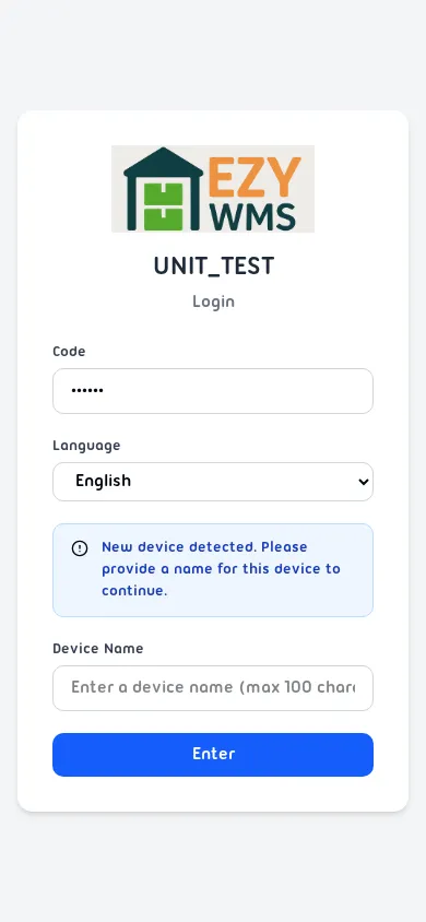 New device prompt with Device Name field