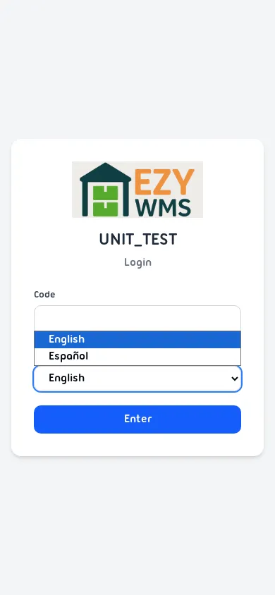 Language selector open showing English and Español