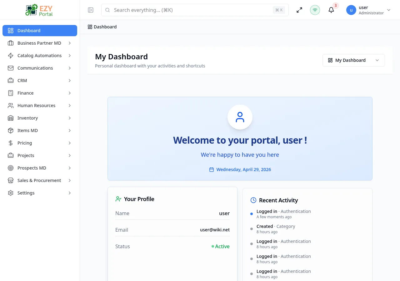 Dashboard after login