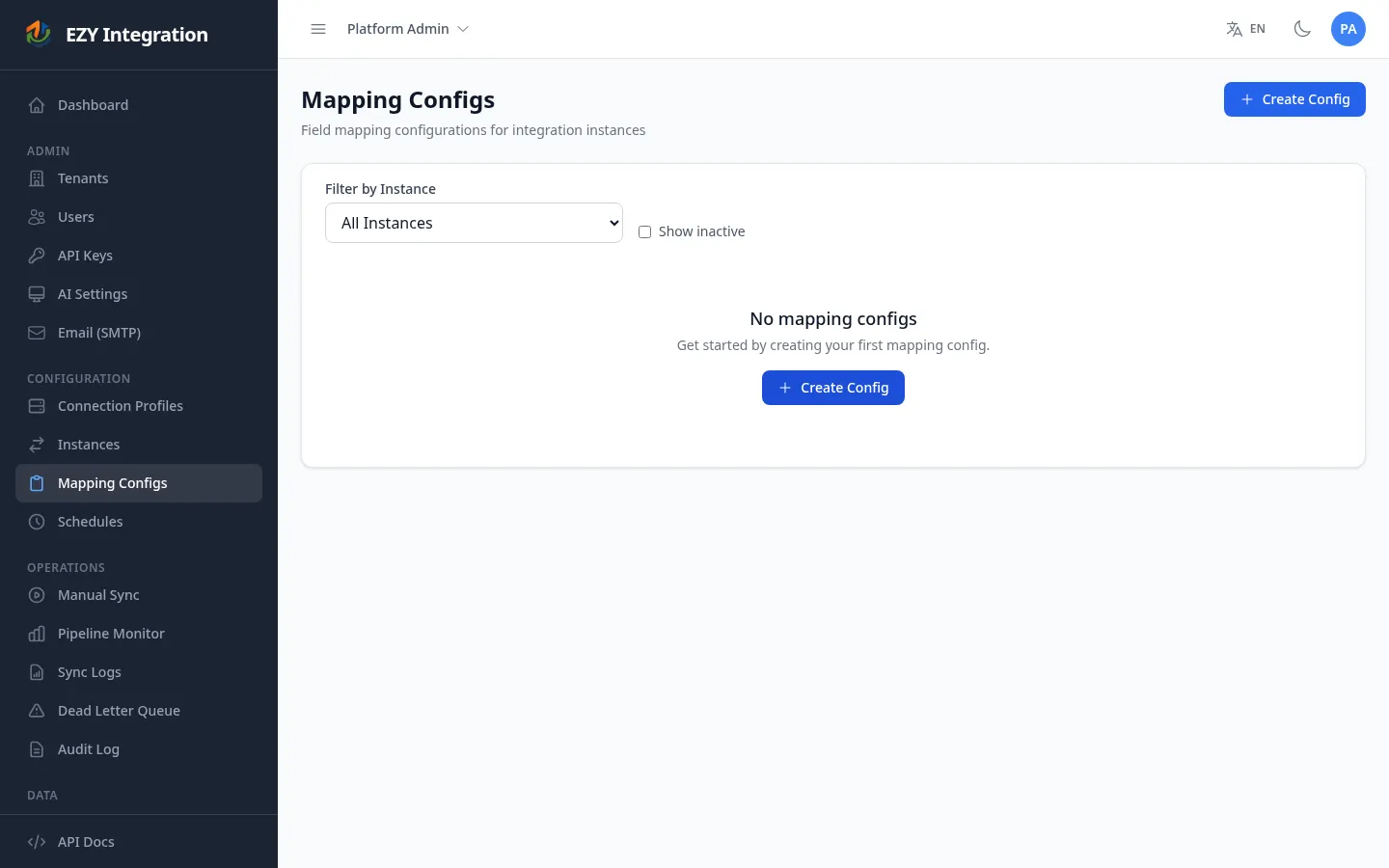 Mapping configurations list