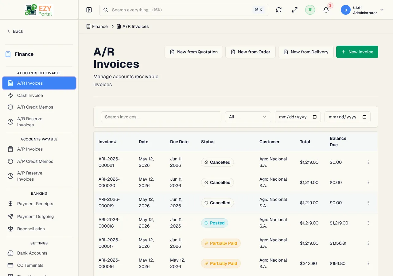 Payments to Vendors list showing document numbers, dates, statuses, vendors, and amounts