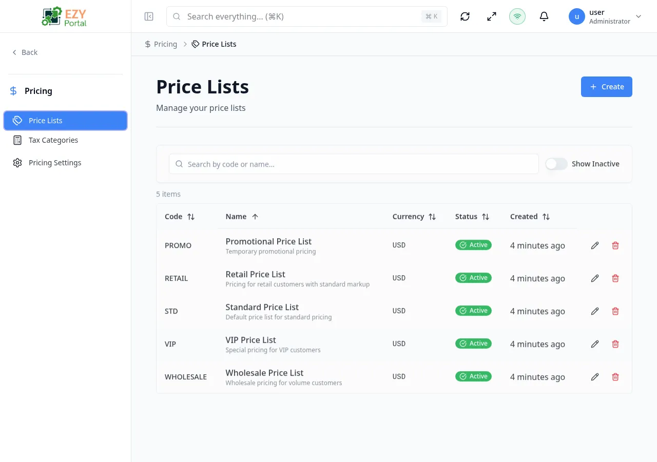Price lists empty state