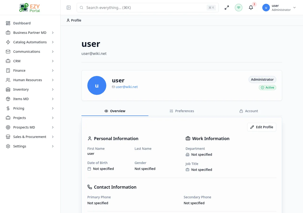 Profile page