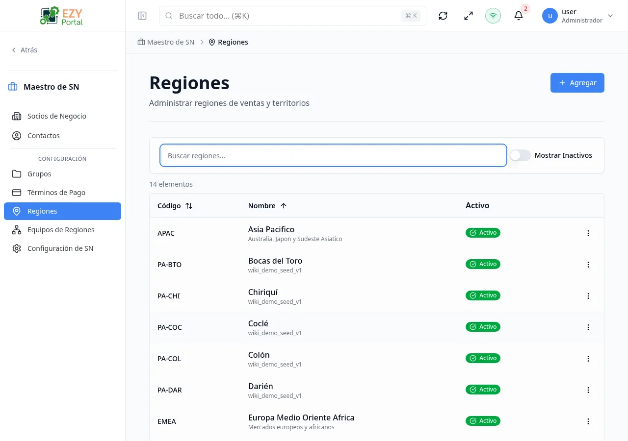 Lista de Regiones