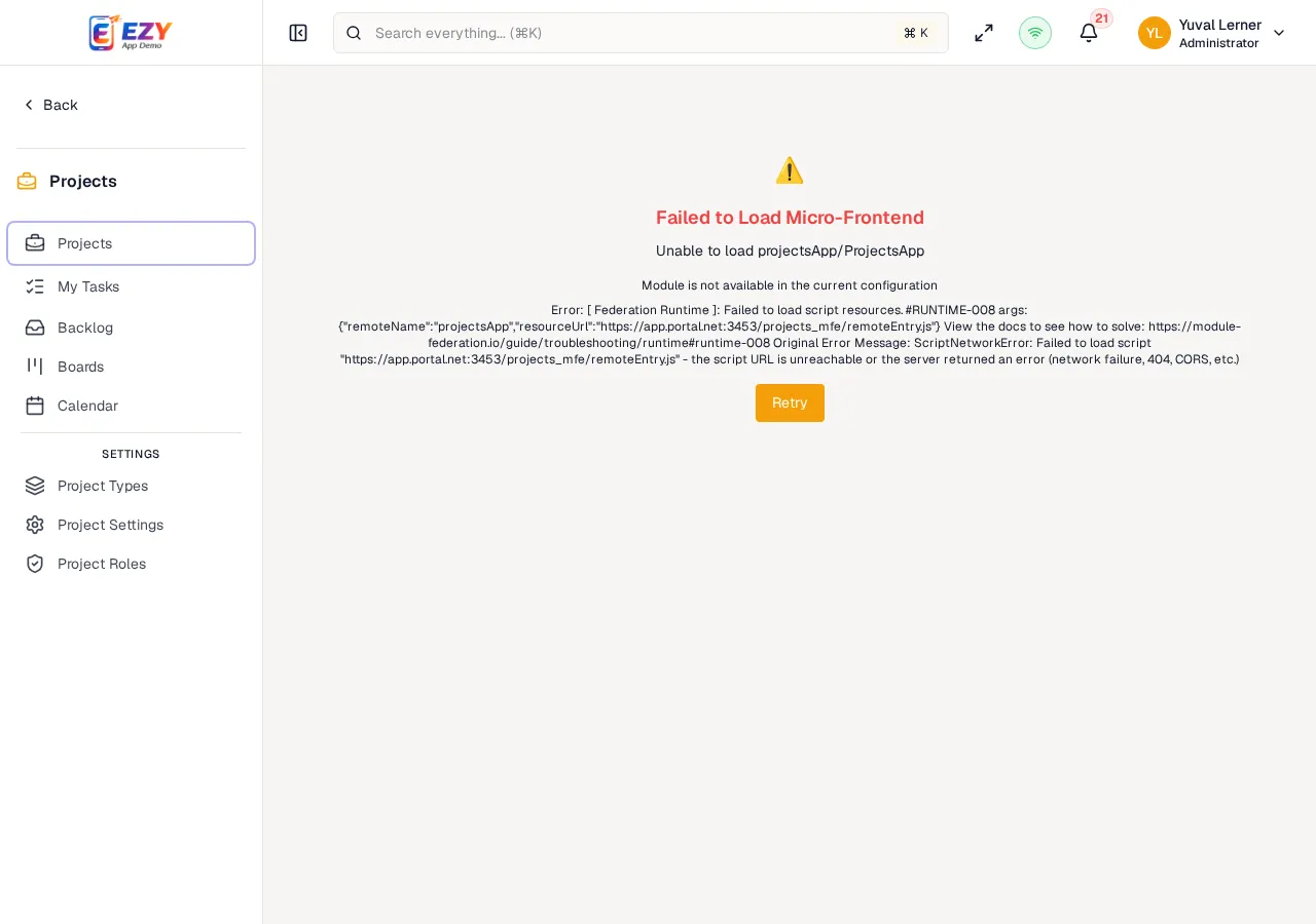 Project type editor page