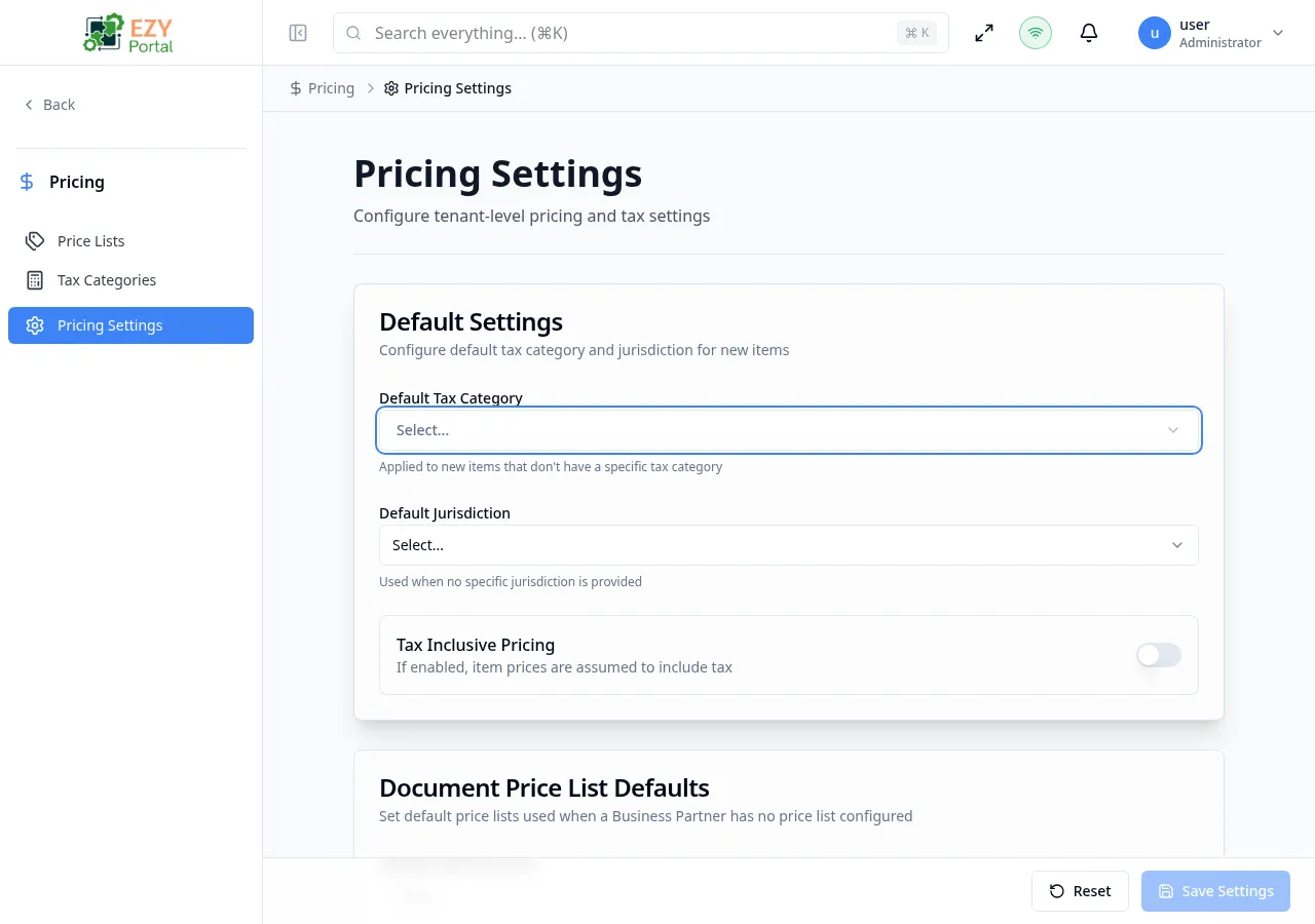 Tax Configuration - Defaults