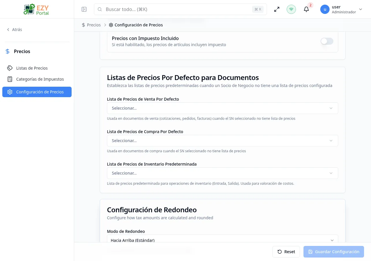 Listas de Precios Por Defecto