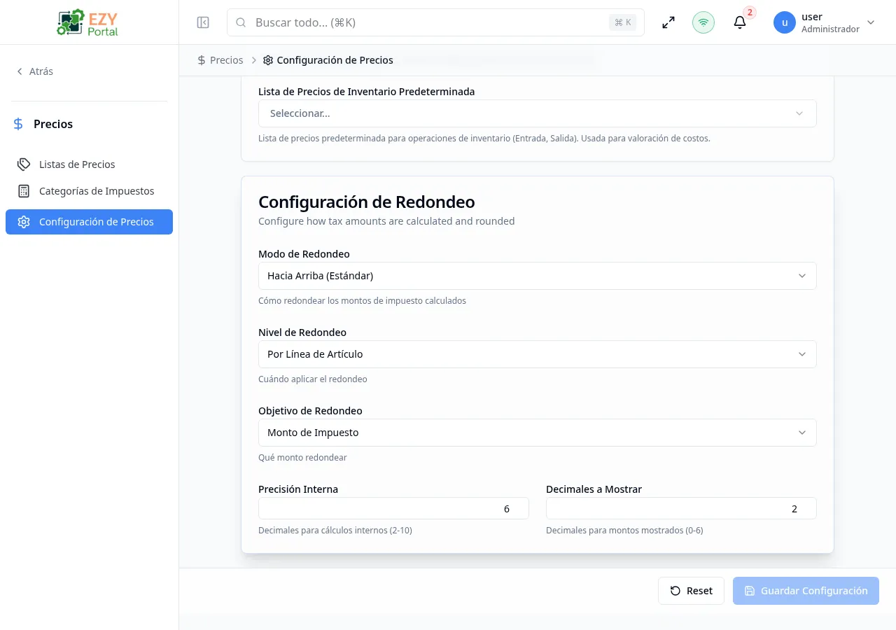 Configuración de Redondeo