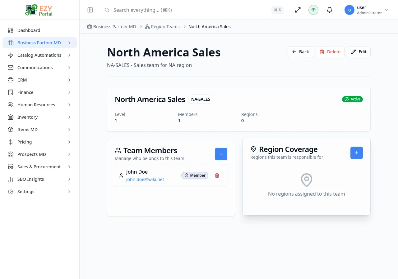 Team detail with member