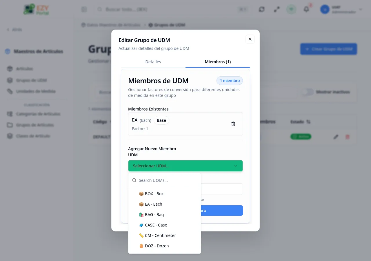 Controles para agregar miembro