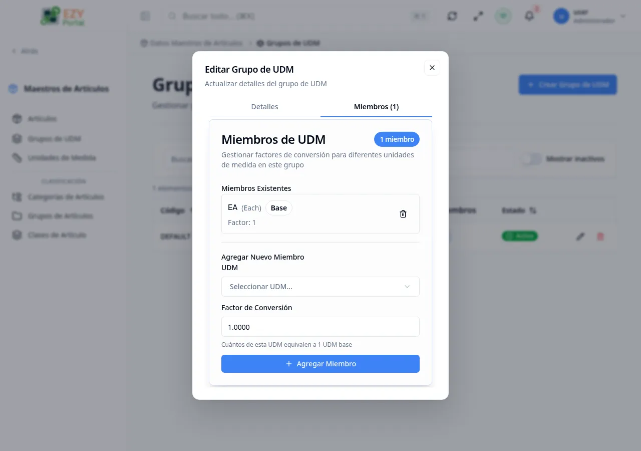 Pestaña de miembros del grupo de UDM