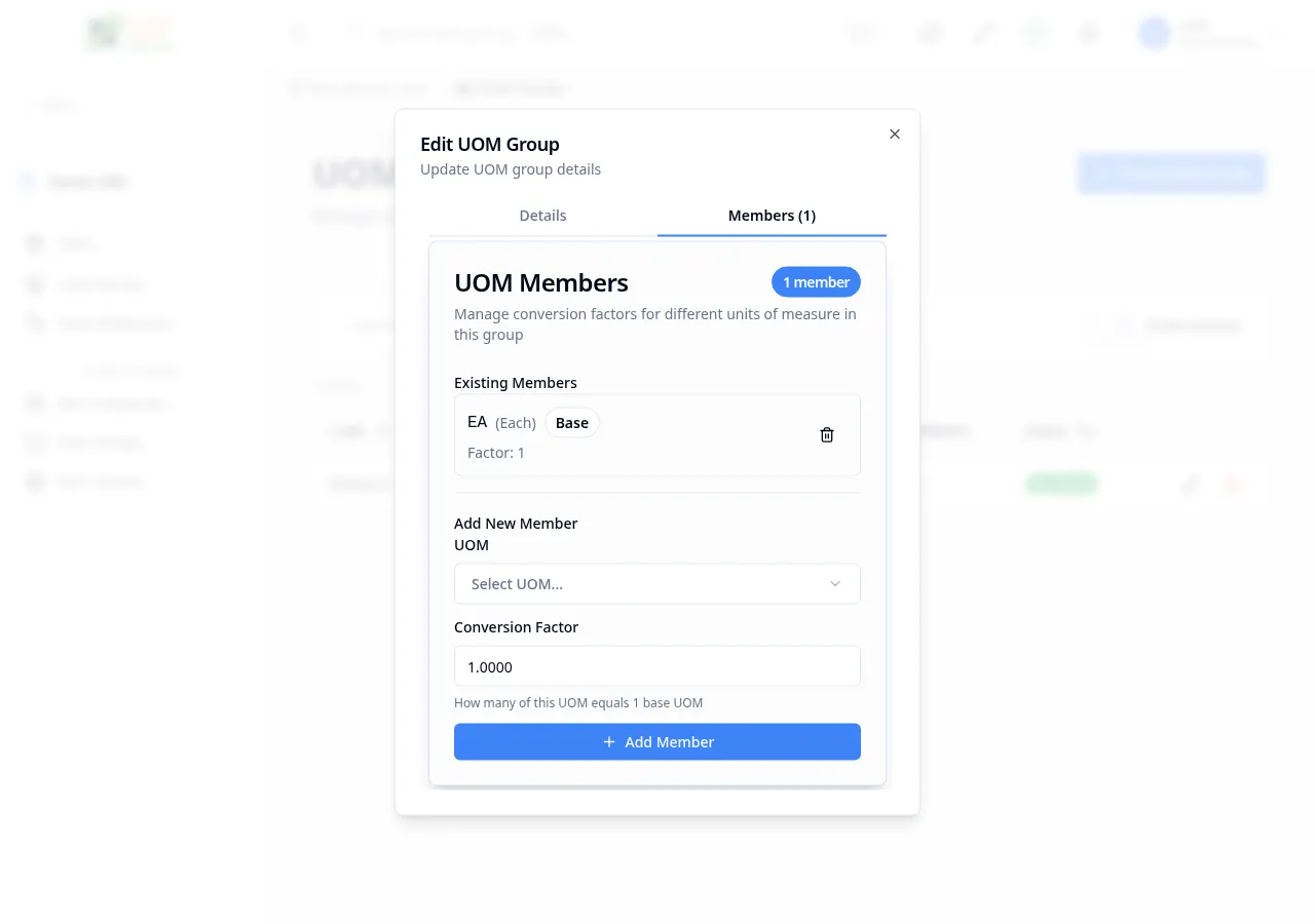UOM group members tab
