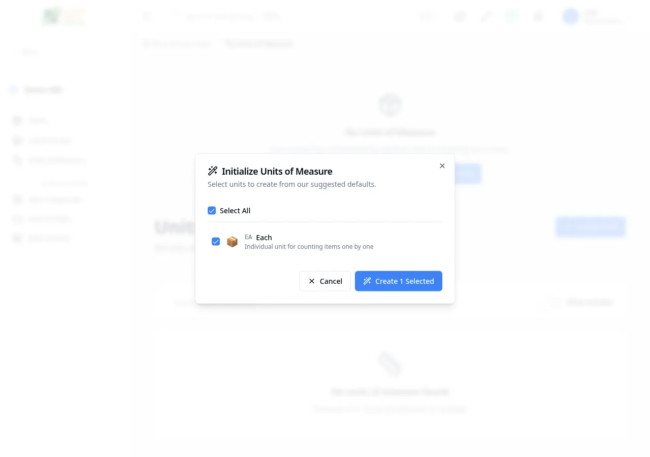 Initialize UOMs dialog