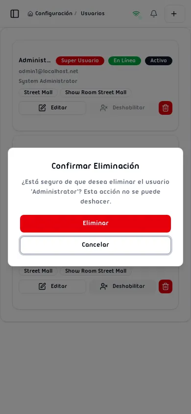 Diálogo de confirmación de eliminación solicitando confirmar la eliminación permanente
