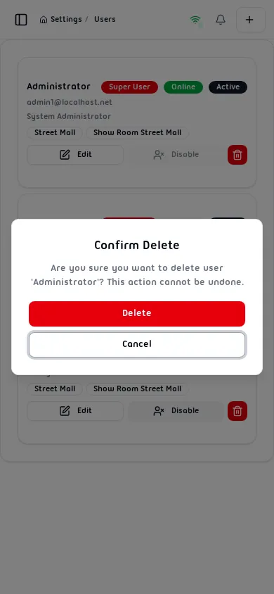 Delete confirmation dialog asking to confirm permanent deletion