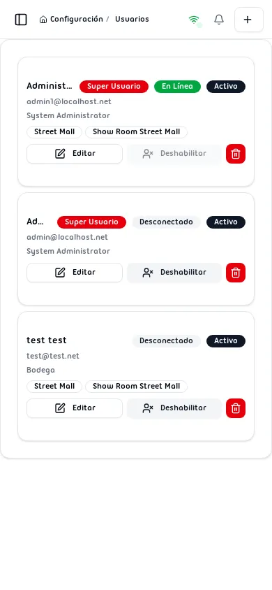 Lista de usuarios con columnas Nombre Completo, Correo, Cargo y Acciones