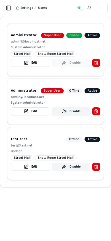 User list showing Full Name, Email address, Position, and Actions columns