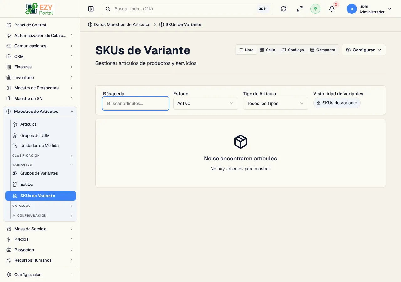 Página de SKU variantes